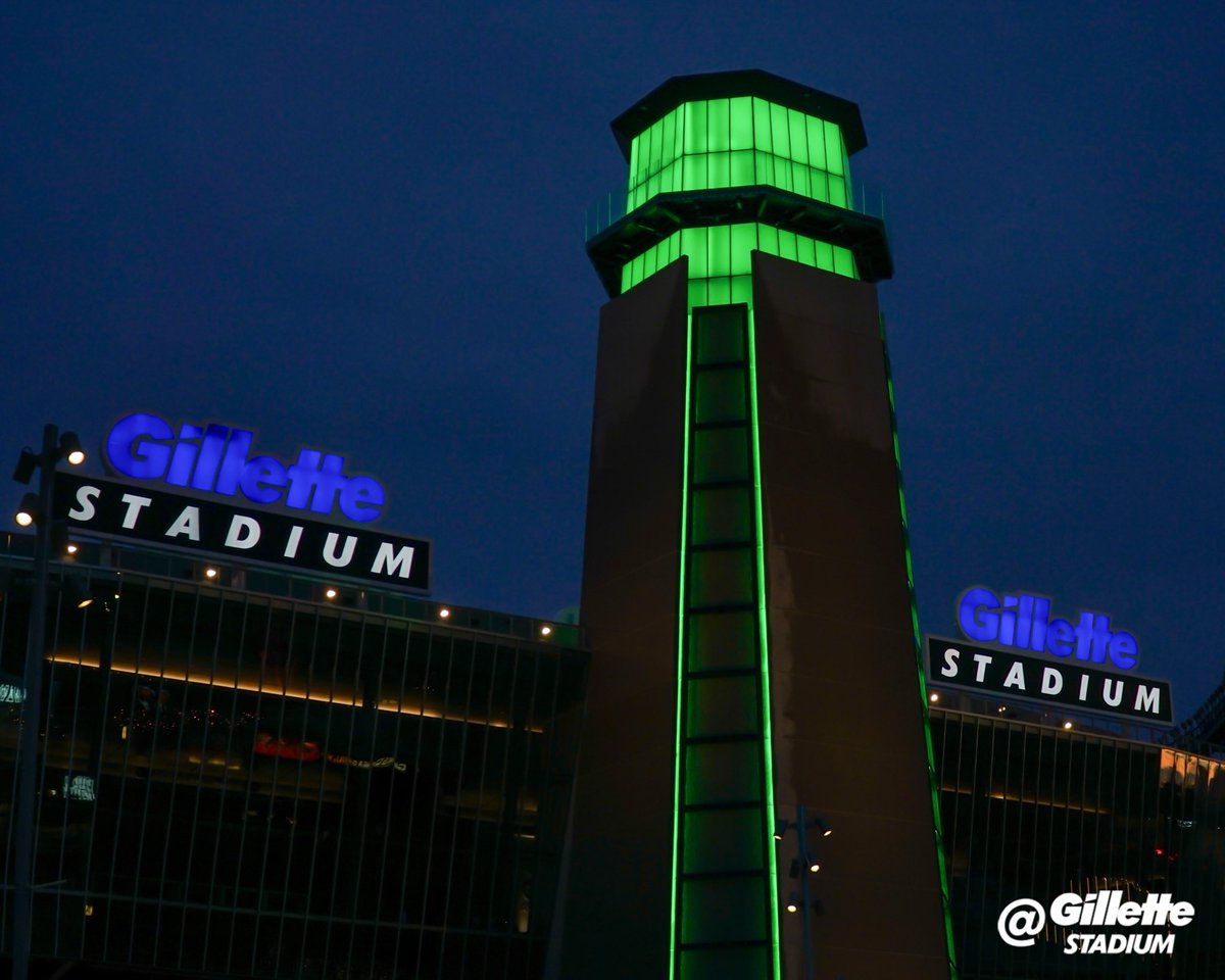 Gillette Stadium is lit up tonight in green for Mental Health Month! 💚 #MentalHealthAwareness