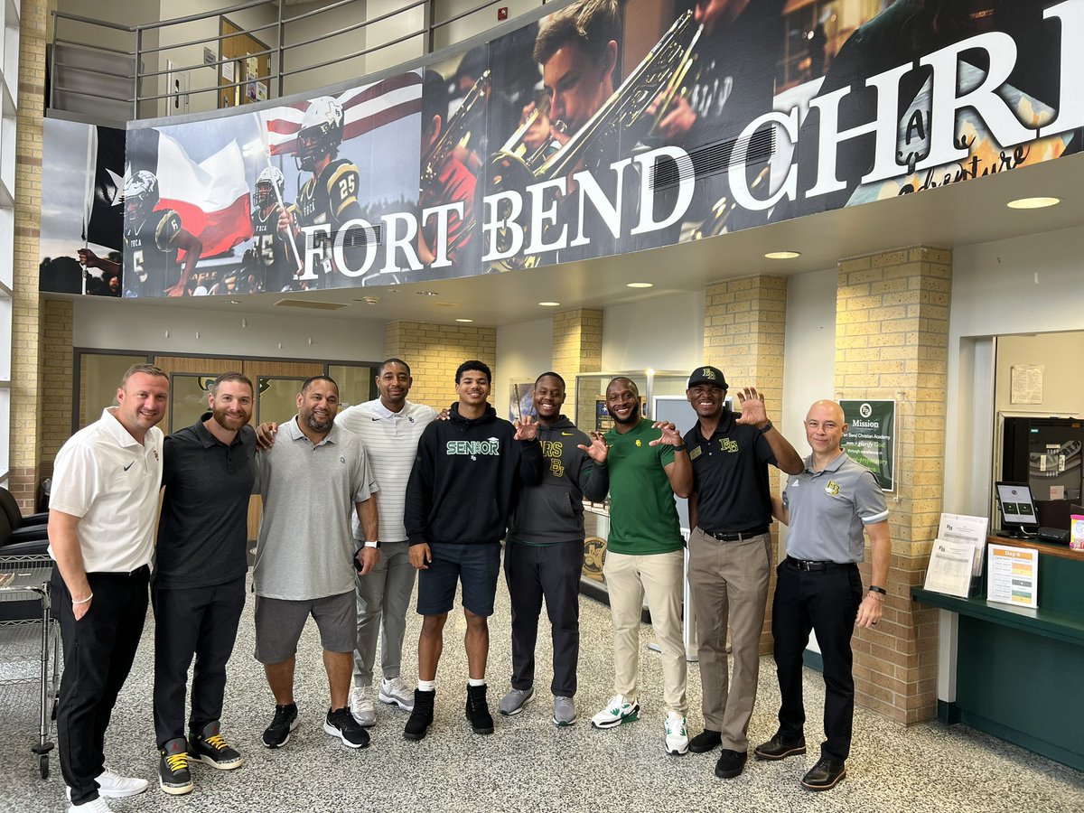 Those Baylor Bears were in the “House”. Big Thanks to @BU_CoachCollins and the entire @BUFootball Defensive staff for coming to FBCA to chat and recruit our own @max_granville13 #Sicem