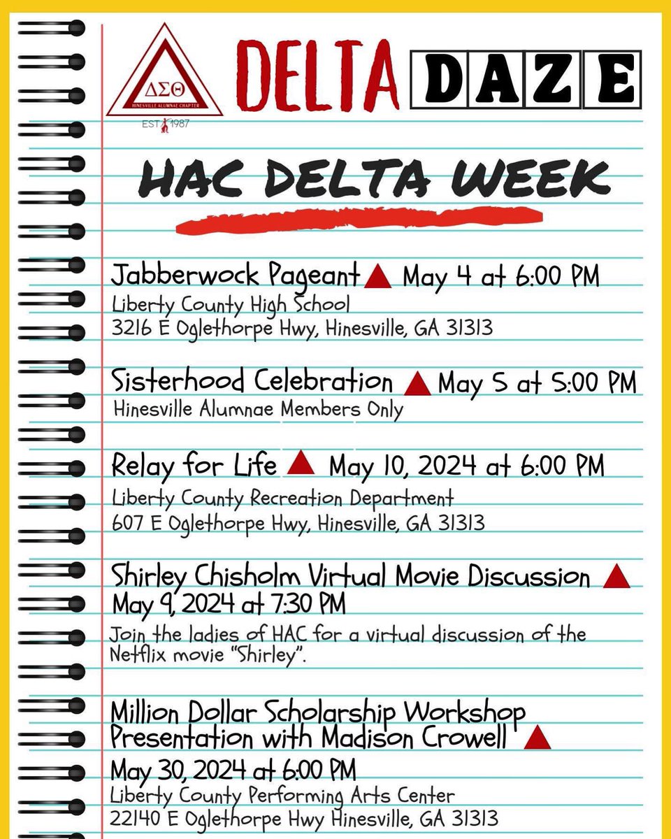 Join us for Delta Week: DELTA DAZE! Our May Week kicks off with Jabberwock Scholarship Pageant 2024! Following pageant day, we will continue to host events during the month of May. Mark your calendars, spread the word, and join us for DELTA DAZE! Class is in session! 📚#HAC1987