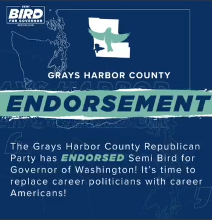 I appreciate all of the hard-working Patriots in Grays Harbor who helped to make this endorsement possible. Thank you for standing on principle and our precious American values! #graysharbor #graysharborcounty #SemiBird #BirdForGovernor #PeopleOverPolitics #PatriotsUnited…
