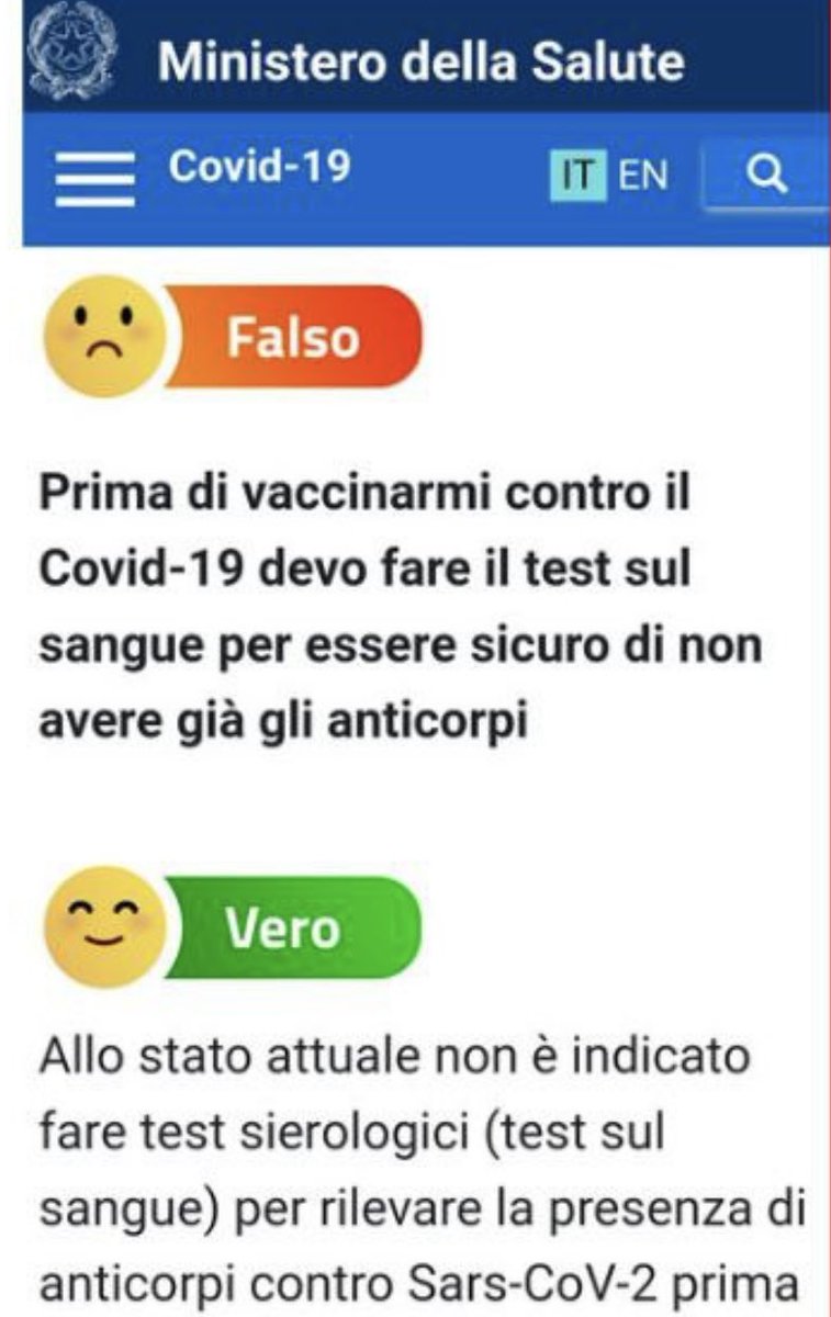 Sapevano che era FALSO affermare che 'non è indicato fare test sierologici per rilevare gli anticorpi'. Chi aveva gli anticorpi NON aveva bisogno del VACClNO. Hanno scelto consapevolmente di violare l'immunologia più elementare e VACClNARLl tutti in fila come mucche al macello.