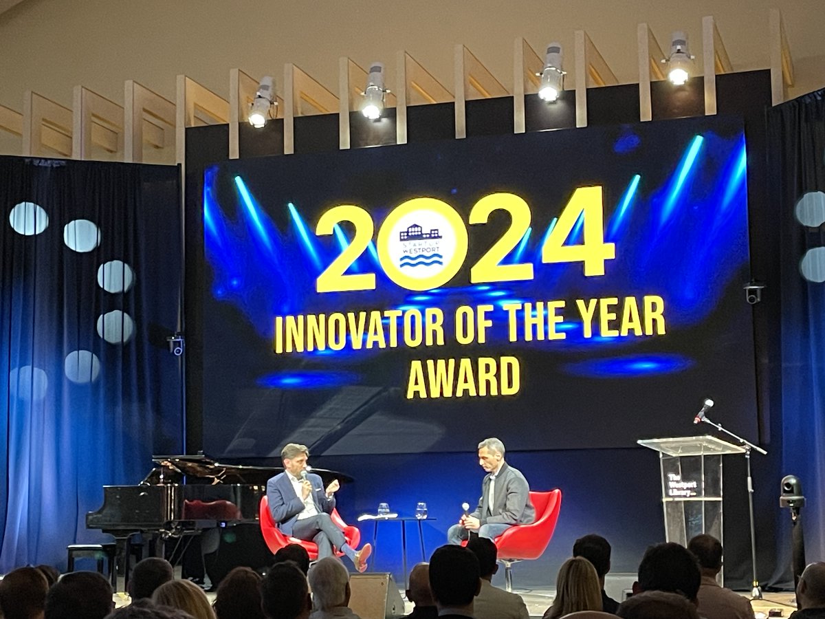 Key learnings from #StartupWestport Innovator of the Year event with @espn CEO Jimmy Pitaro in a convo with @Espngreeny. Held at @WestportLibrary the event saw ESPN insiders @AndrewMarchand @JeremySchaap @RealJayWilliams @ESPNPR  in the crowd.  🧵👇