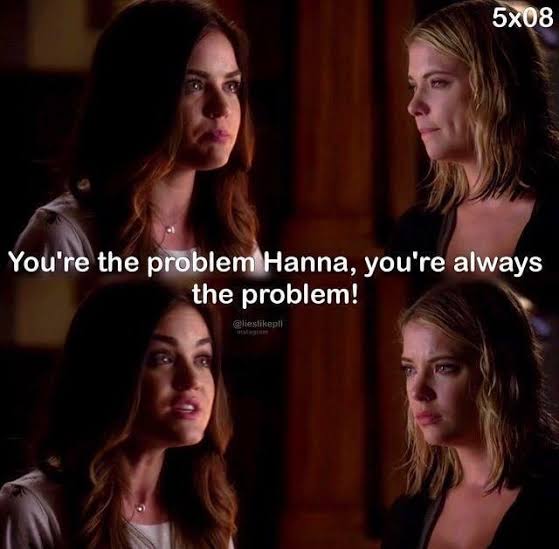 A aria acusando a Hanna de ser o problema numa situação que ela sofreu assédio e ainda nenhuma das outras liars acreditou nela :(