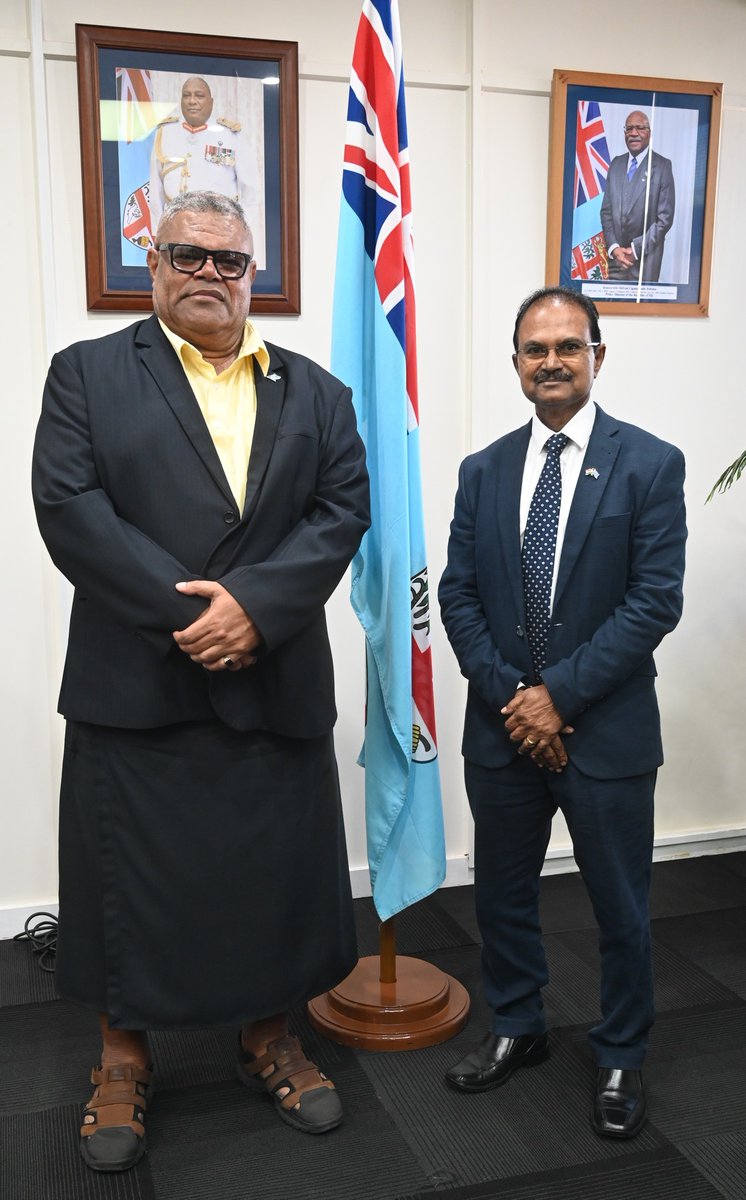 Fiji's High Commissioner to India, Mr Jagnnath Sami paid a courtesy visit to the Minister for Agriculture and Waterways, Hon. Vatimi Rayalu to try and ascertain areas in agriculture that can be improved through assistance from investors and agricultural experts in India.