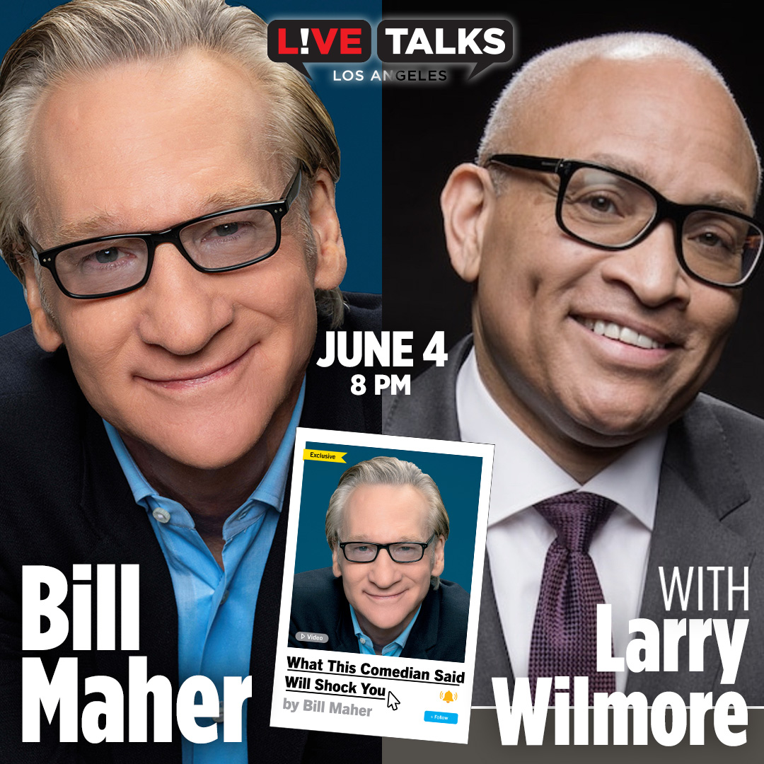 .@billmaher in conversation with @larrywilmore at Live Talks LA, June 4 discussing his book, 'What This Comedian Said Will Shock You' Tix/info: livetalksla.org/events/bill-ma… @SimonBooks @simonschuster @RealTimers