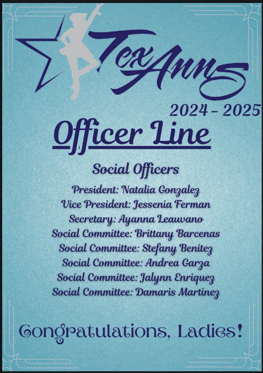 Congratulations to our 2024-2025 TexAnn Social Officers. We are so proud of everyone who tried out. Yall are amazing!! ❤️😃🎉