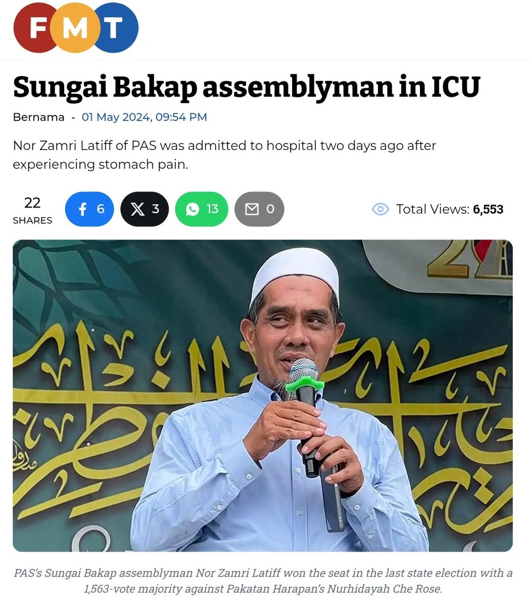 Saya mendoakan saudara Nor Zamri dikurniakan afiyah serta sentiasa diberikan kekuatan oleh Allah SWT untuk kembali sembuh dan dapat menjalani kehidupan seperti biasa. 

#MalaysiaMADANI