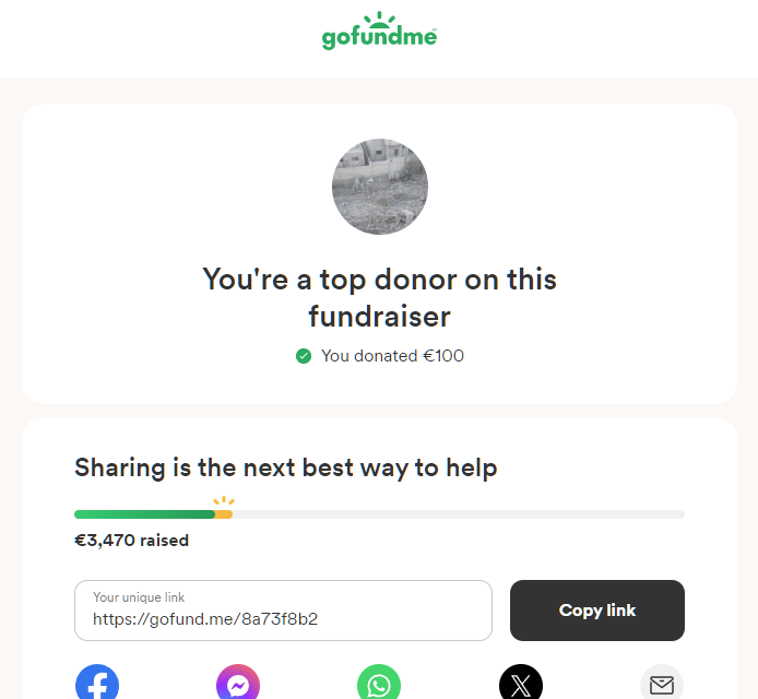 I donated €100 to this fundraiser. Who's willing to hop on the train 🚆 with me, and form a chain of support to get a family out of harms way in Gaza and somewhere safe? There have been 80k ones who have met their goal, I KNOW we can do this one!