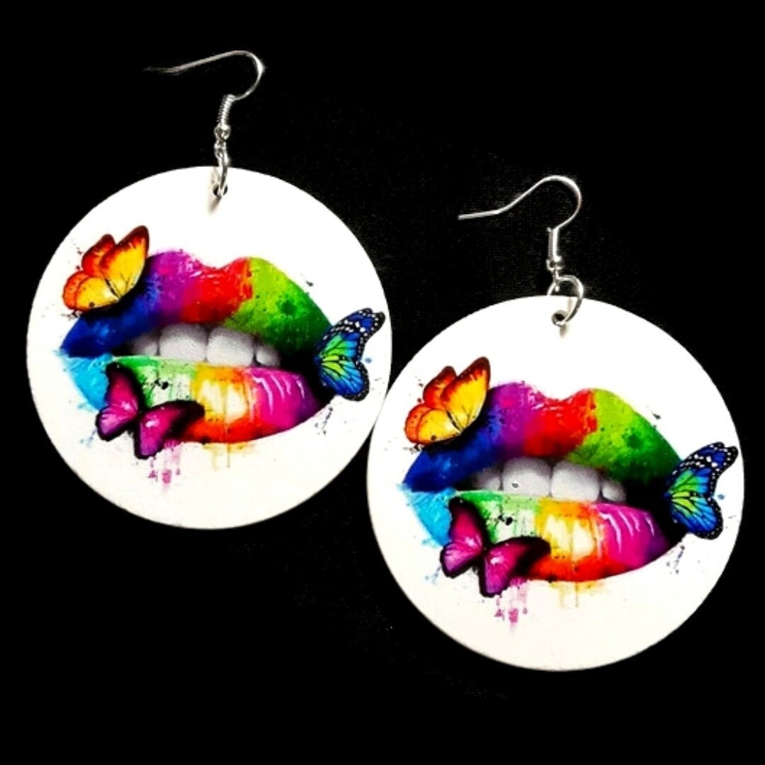 Butterfly Kisses Rainbow Statement Dangle Wood Earrings tuppu.net/48a4b811 #explore #fashionjewelry #melaninfashion #blackownedbusiness #Etsy #ButterflyRainbow