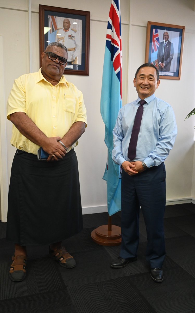 Fiji's Ambassador to China, Mr Robert Lee visited Honourable Vatimi Rayalu in his office to update him on the progress of visits and dialogues being conducted in China. facebook.com/fiji.agricultu…