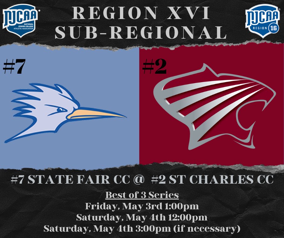 NJCAA Region XVI Sub-Regional #SCCOUGS vs State Fair CC Schedule Subject to Change due to weather.