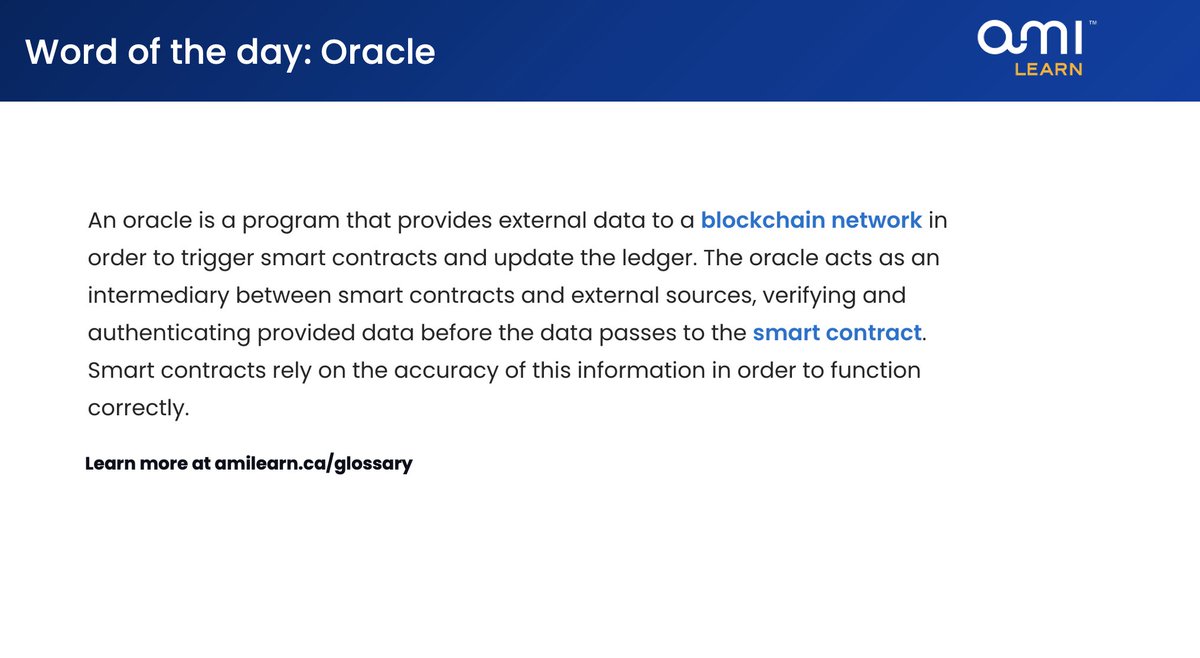 What's an Oracle in relation to #blockchain? Learn about in today's Word of the Day.

Happy Learning