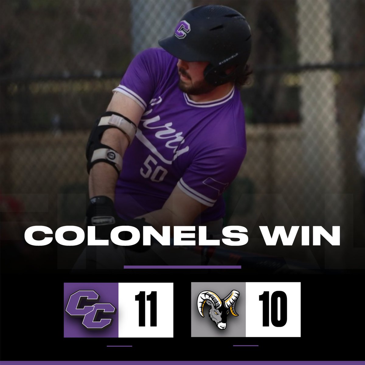 COLONELS WIN!!! Curry College baseball and softball go 3-for-3 with wins over Framingham State and Mass Maritime! #BleedPurple