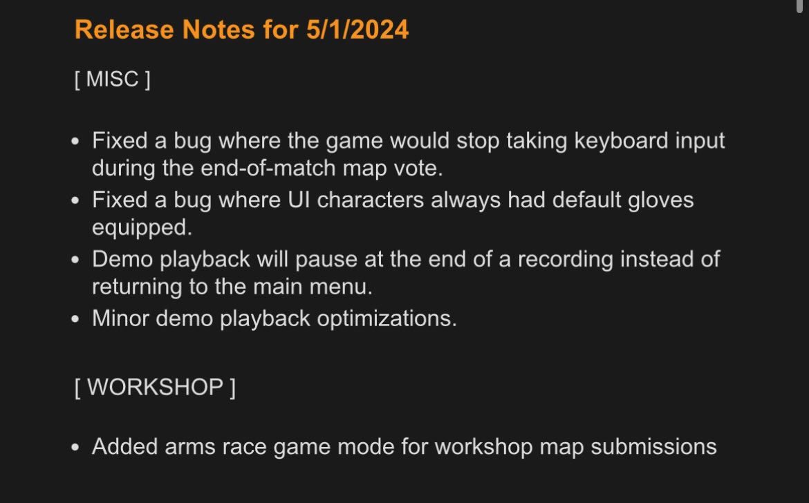 Release Notes for Today’s @CounterStrike Update