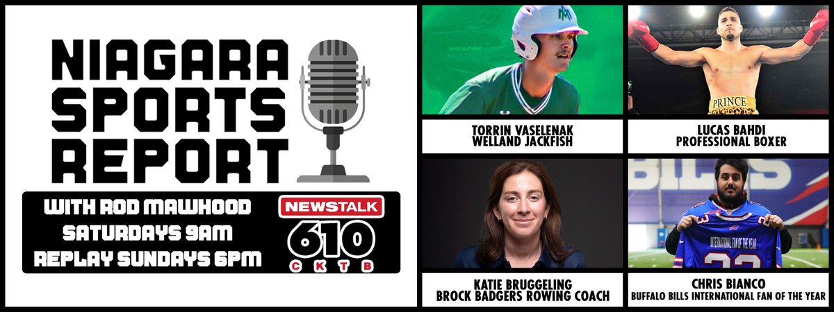 It's a trio of B's in Bahdi, Bruggeling and Bianco and one V in Vaselenak this Saturday morning 9-10 am on the #NiagaraSportsReport @PrinceBahdi @katiebruggs @brockbadgers @SaintMichaelCHS @Tvas__ @wellandjackfish Tune in live or the repeat show Sunday night 6-7 pm @610CKTB