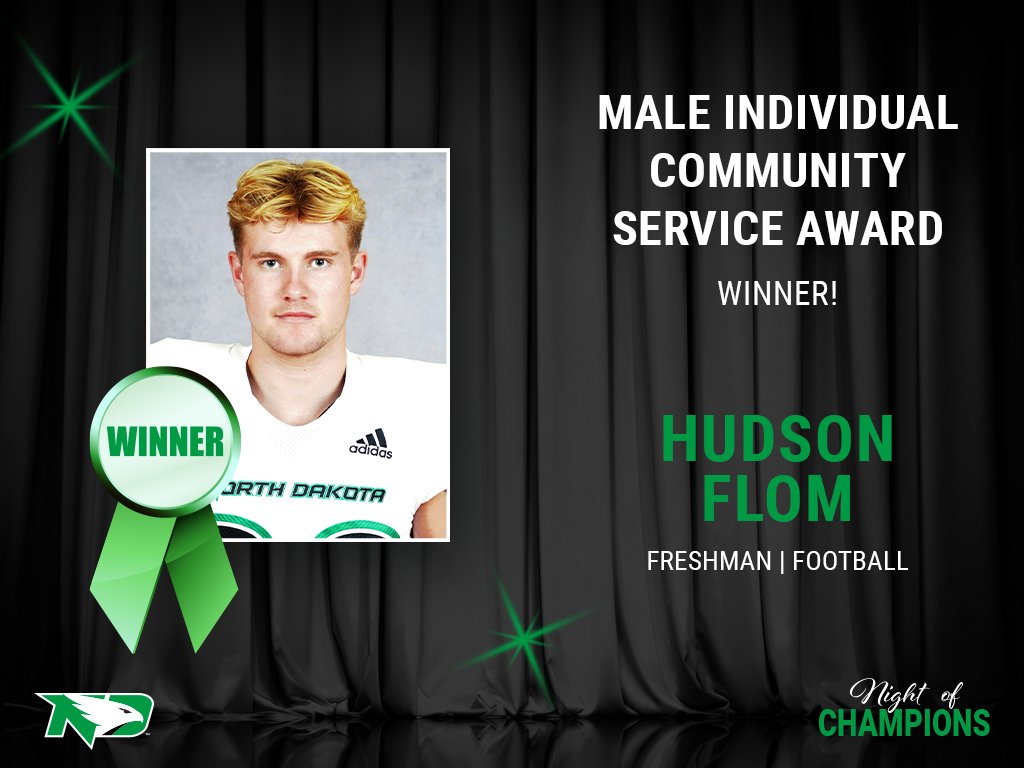 Hudson Flom recorded over 60 volunteer commitments this past year with the @UNDfootball program to be named the Male Individual Community Service Award winner! #UNDproud | #LGH