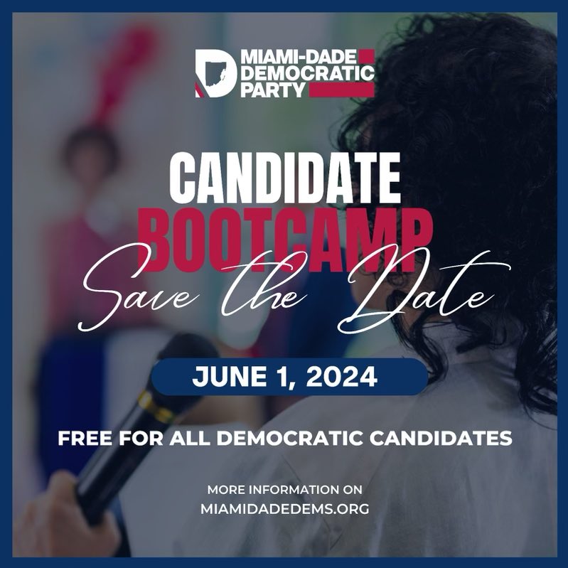 .@MiamiDadeDems is dedicated to equipping current & future leaders through a “KNOW BEFORE YOU RUN” Candidate Boot Camp. The day will be packed with workshops on fundraising, organizing, digital campaigns, data, & more, led by top experts from @DNC & @FlaDems. #BuildTheBenchMIA