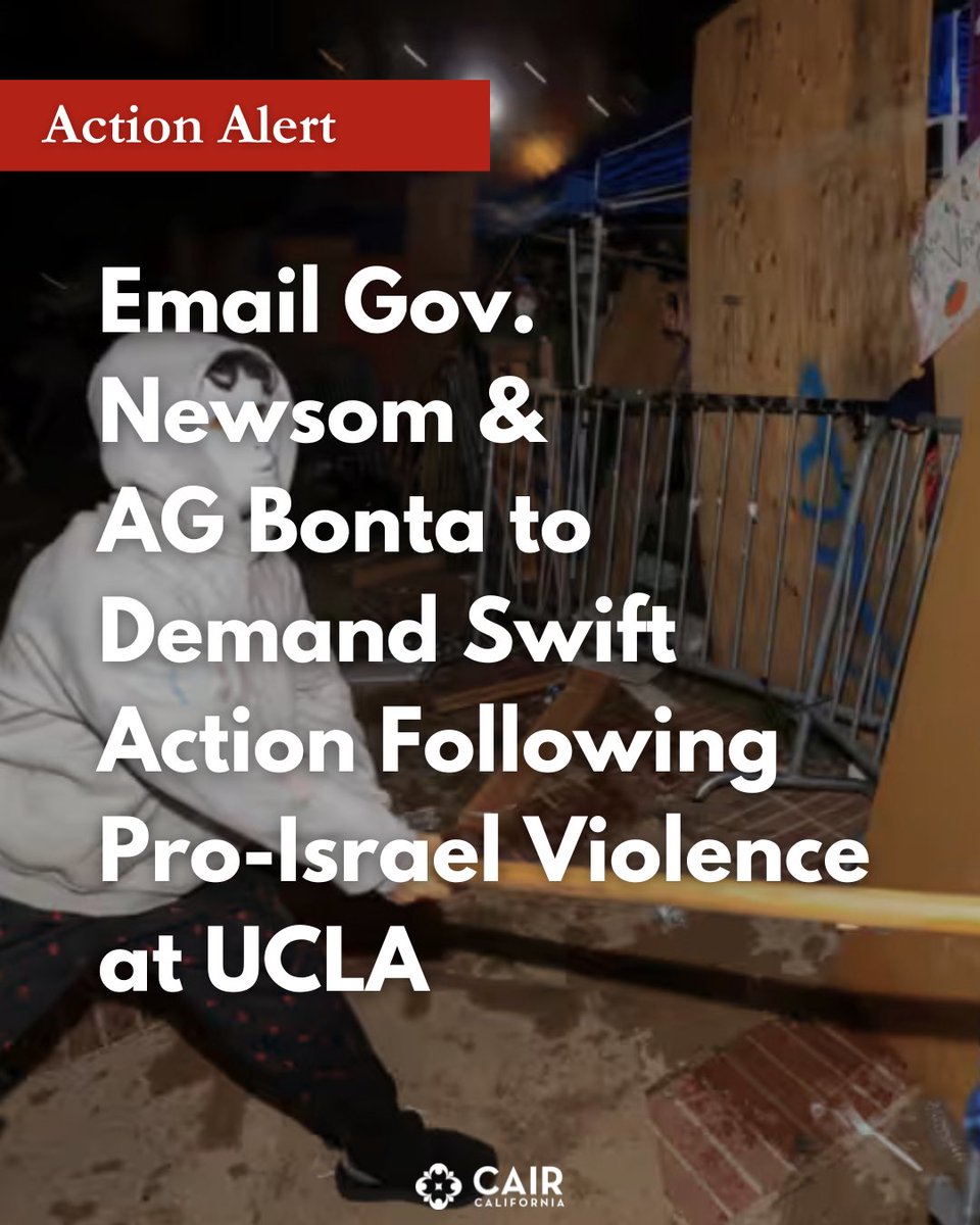 🚨🇵🇸 EMAIL THE GOVERNOR AND AG’s OFFICE 🇵🇸🚨 Last night, over 100 Zionist agitators attacked pro-Palestine students at UCLA with chemical weapons. Numerous students were taken to the hospital for emergency treatment. 1/3