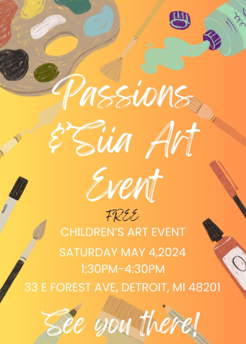 My art tour continues in Detroit! Arts for the children! This is a free art event to children of all ages, bring your children out for a fun experience!

Date: May 4th 
Location: 33 E forest Ave, 48201

#art
#artist
#detroit
#childrensart
#artindetroit
#Michigan