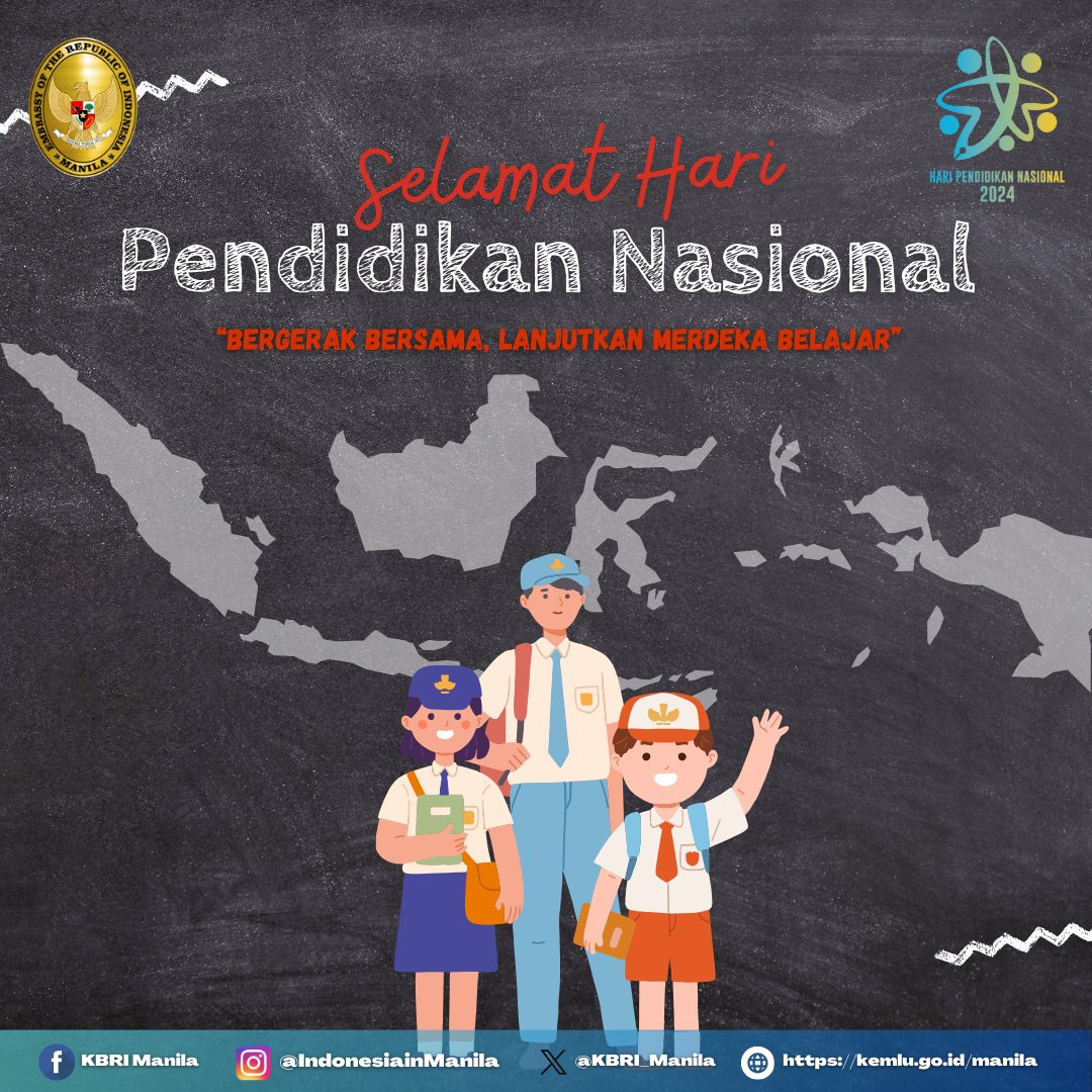 Selamat Hari Pendidikan Nasional!
'Bergerak Bersama, Lanjutkan Merdeka Belajar'

#IndonesiaInManila #IniDiplomasi #IniDiplomasi #IndonesiaUntukDunia #RintisKemajuan #75thIndonesiaPhilippines #Hardiknas2024 #LanjutkanMerdekaBelajar