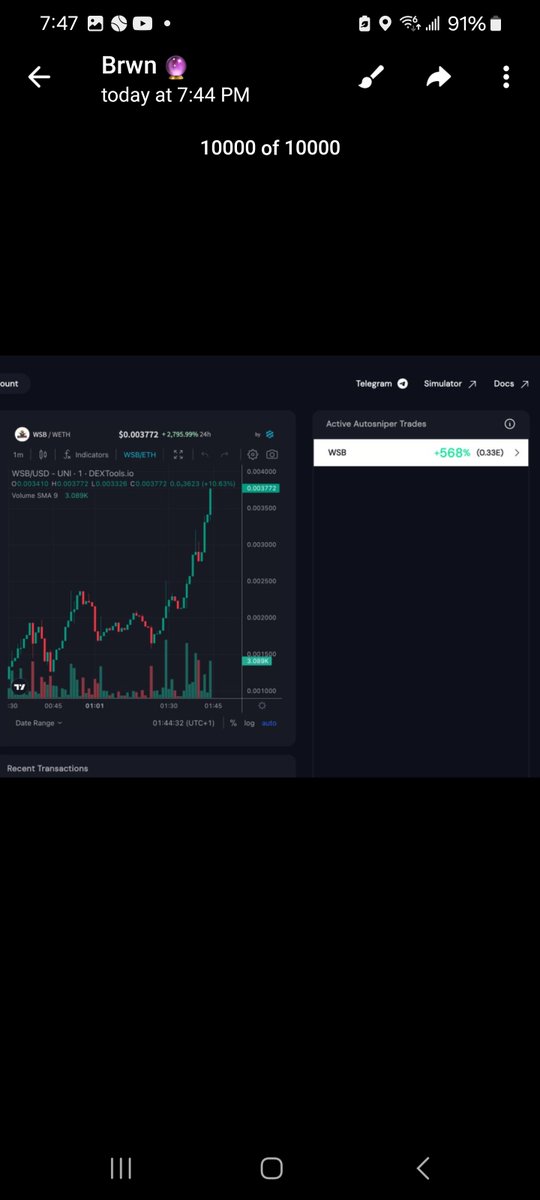 Auto Sniper from @ProphetBots already doing massive work. 

Up almost 600% on #WSB

Signaled at $50k MC.

Shillers calling it at $150k.

You are our exit liquidity.

Thanks a bunch. 

We win.