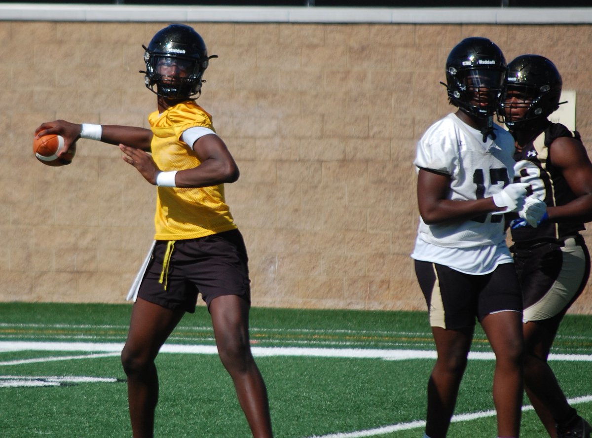 .@GaffneyFootball hit the practice field on Wednesday afternoon to begin spring practice. Head coach Dan Jones begins his 15th, and final, season at the helm of the Tribe. Pictured is Jones, along with wide receiver Shane Davidson and quarterback Jayvon Gilmore.