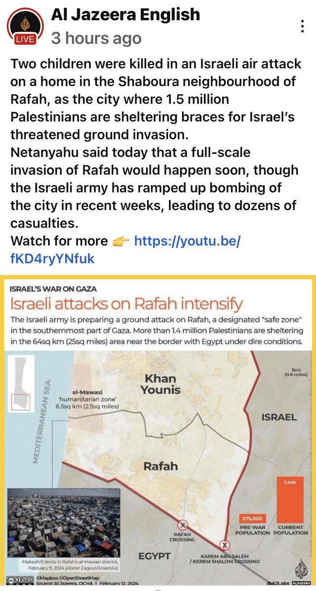 Israel’s invasion of Rafah is coming soon. Innocent Palestinians will be annihilated. There are 1.5 million seeking refuge there. If the ICC is planning arrest warrants for Netanyahu and the gang, it may only be a matter of days. #FreePalestine