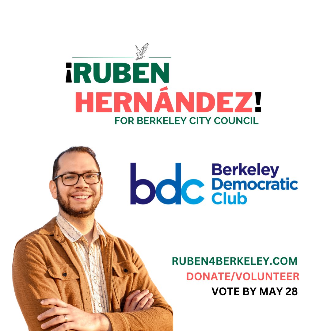 Thank you @berkdemsclub for your endorsement & support! As our county's oldest Democratic club, I look forward to working with you in your mission to inspire & empower Berkeleyans to advance Democratic values & provide leadership through education & action. #ruben4berkeley