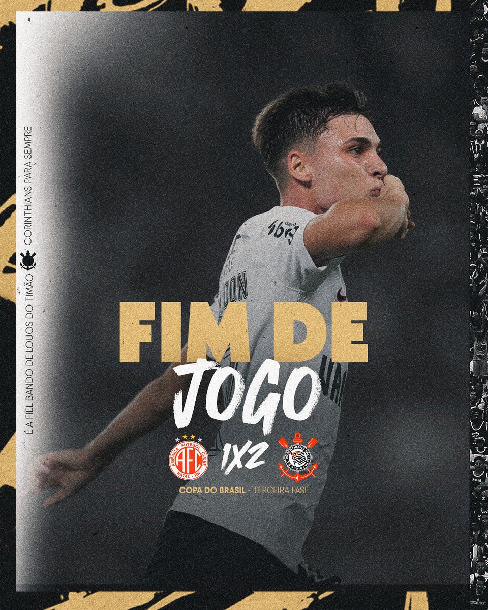 FIIIIIIM DE JOGO NA ARENA DAS DUNAS!!!!!! VITÓRIA DO TIMÃO!!!! 🦅⚫⚪ Fora de casa, o Corinthians superou o América-RN pelo jogo de ida da terceira fase da Copa do Brasil! 💪🏽 América-RN 1 🆚 2 Corinthians ⚽ Breno Bidon ⚽ Cacá #VaiCorinthians