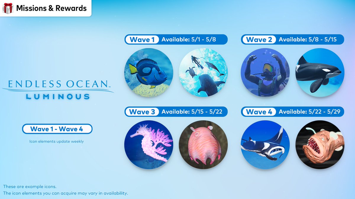 You can now redeem your #MyNintendo Platinum Points to collect custom icons from #EndlessOceanLuminous, available until 5/29 at 6pm PT. Icon elements will be refreshed each week. #NintendoSwitchOnline #MissionsAndRewards 

Learn more: ninten.do/6014YyWuA