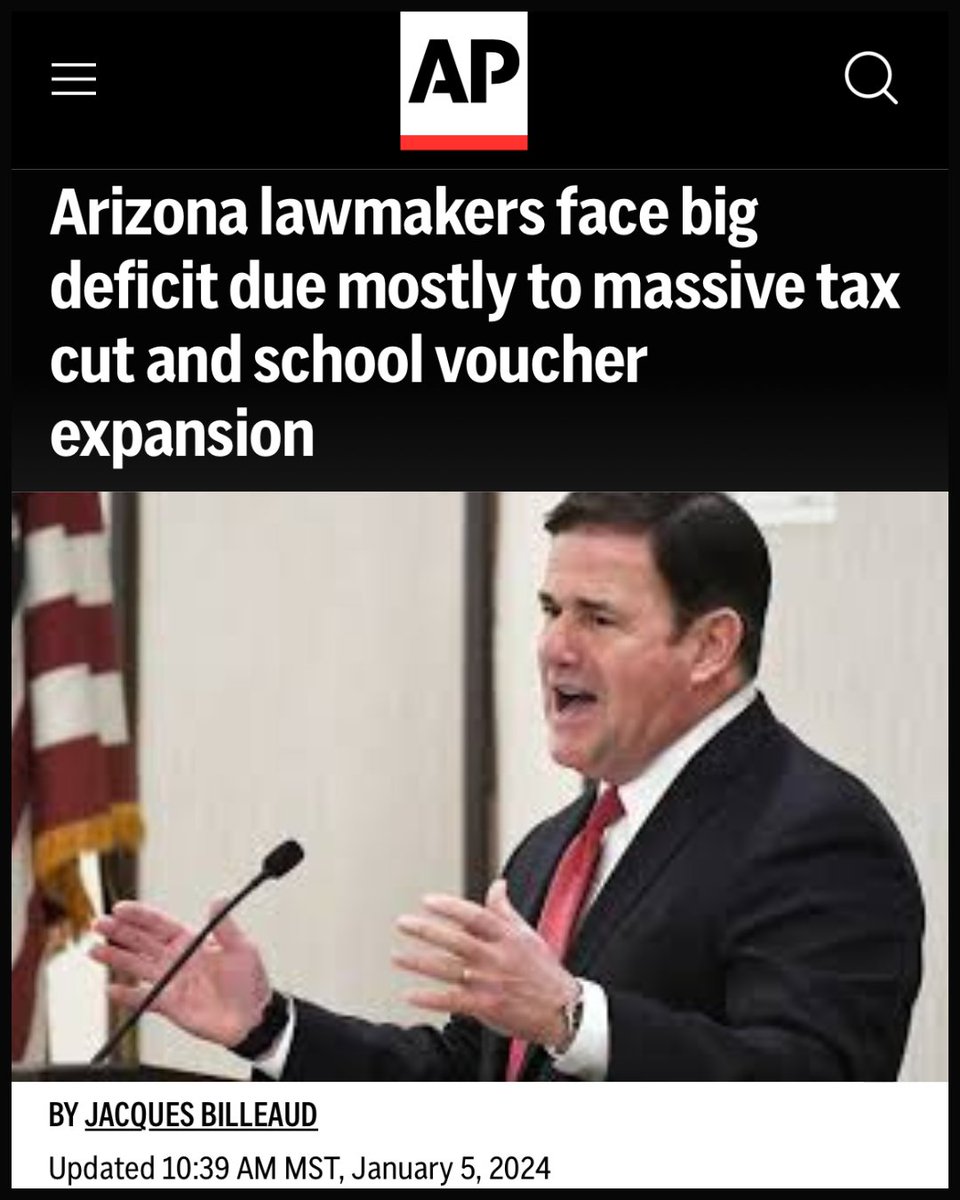 😡 Gov. Ducey & the Republican-led #AZLeg left Gov. Hobbs & AZ taxpayers with a $1.8B deficit with universal #vouchers and massive tax cuts for the wealthy. ✍️ Sign the petition to tell the #AZLeg that a budget without #VoucherReform is no budget at all: l8r.it/wTzd