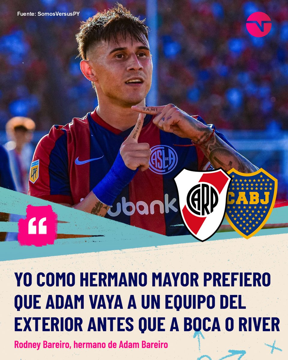 🗣️ Rodney Bareiro, hermano mayor de Adam, habló del interés de River y Boca por el goleador: 'Él se siente honrado, pero yo le hice saber que la presión va a ser grande. Está bien y es un referente de San Lorenzo'.