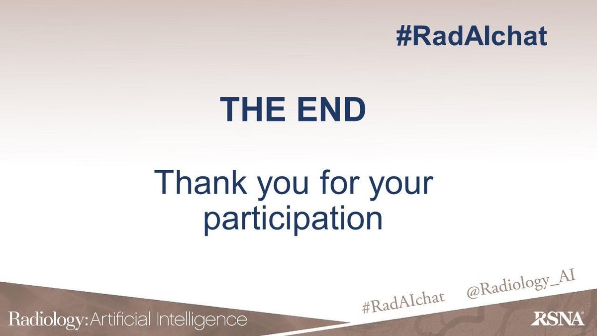 This concludes today's #RadAIchat. Many thanks to our experts and participants for the thought-provoking discussion. Our panelists will continue to engage with participants 🌍 for the next 24 hours. Join us for the next #RadAIchat on Jun. 5, 2024 at 8 PM ET.