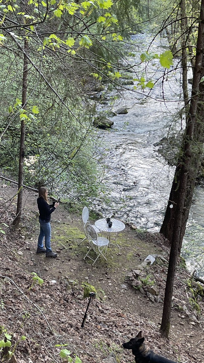 My wife. 

Staging hot coffee photos at Mediation Point at RiverSong Retreat. 

She is unstoppable.