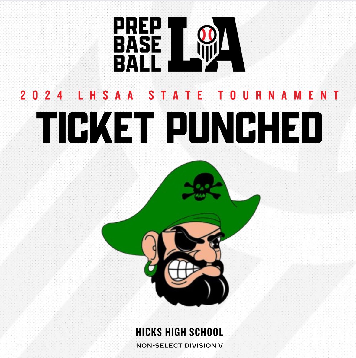 🎟️ 𝐓𝐢𝐜𝐤𝐞𝐭 𝐏𝐮𝐧𝐜𝐡𝐞𝐝 We’ll see the Non-Select Division V #3 seed Hicks in Sulphur, LA next week for the 2024 @LHSAAsports State Tournament! #BeSeen @prepbaseball | @AlexArmandPBR