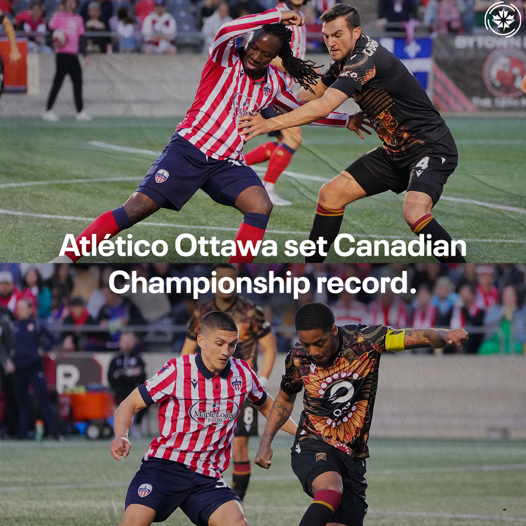 With tonight's victory over Valour FC, @atletiOttawa is the first club in #CanChamp history to score seven goals, and win by a seven-goal margin 🔥