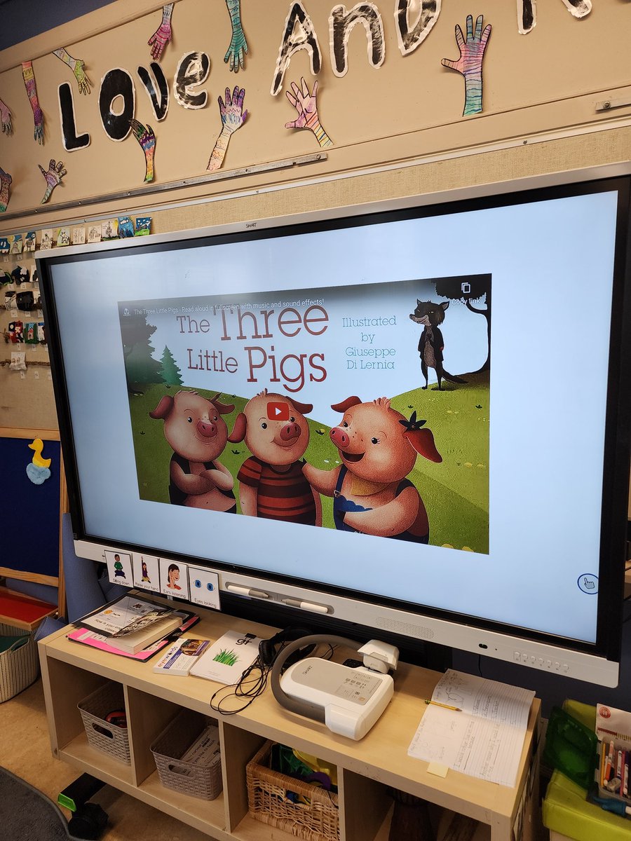 Building vocabulary to describe the bad wolf and the three Little Pigs! Thanks to Mr. Foehler, our EAL specialist, for guiding this lesson. "The wolf was scared at the end of the story, but the pigs were also scared when the wolf huffed and puffed!"