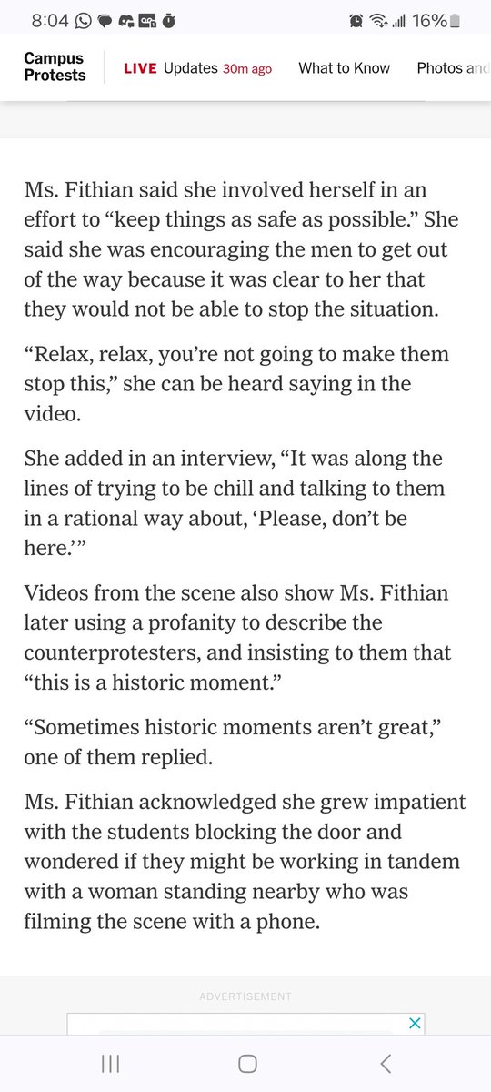 So the supposed dangerous 'outside agitators' requiring this draconian crackdown at Columbia were/was this 63 year old woman prominently trying to keep things as peaceful as possible? Shafik, Adams, NYPD looks completely ridiculous.