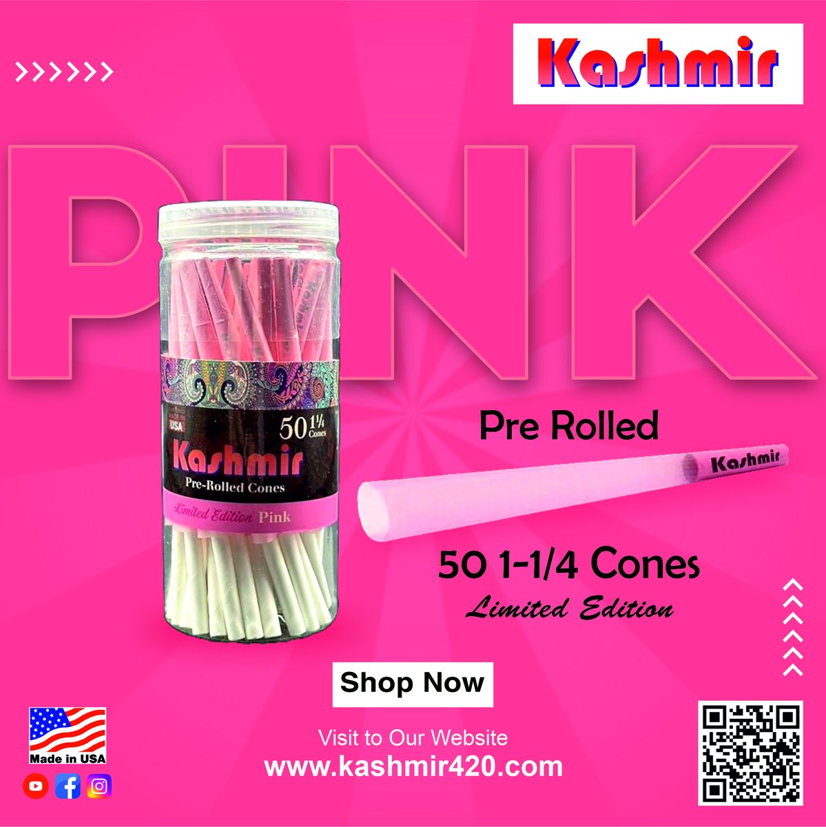 'Roll into the weekend with a pop of pink! 💖 Elevate your smoke session with our sleek pre-rolled cones – convenience meets style. Don't miss out, grab yours now at zurl.co/Eq6T #Kashmir420 #27yrsOfSuccessBamBam #cigaratte #tubes #ICTUSAINC #madeinusa