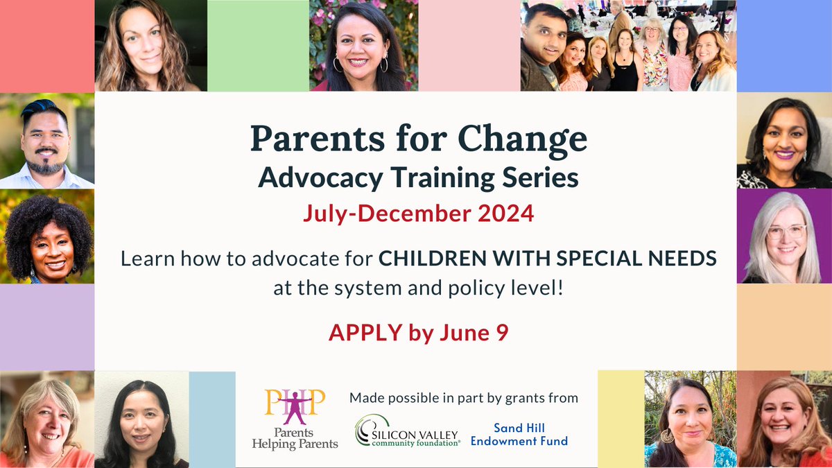 Improve school and service systems for your child!

Apply by June 9th:
php.com/parents-for-ch…

#phpsanjose #advocacy #disabilityrights #disabilityadvocate #specialneeds #community #communitybuilding #leadership #parentleadership #parentadvocacy #changemakers #policychange