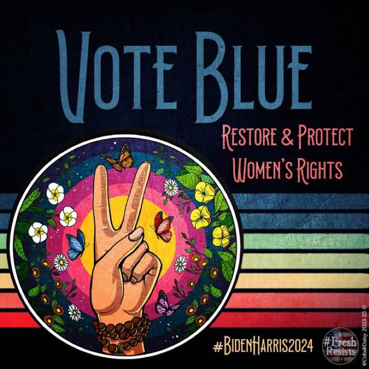 Women’s Rights are on the ballot in November.  The right to healthcare, the right to choose, and the right to make their own decisions about their destinies. 💙💙
#VoteBlueToProtectWomen 
#VoteBlueToProtectWomensrights