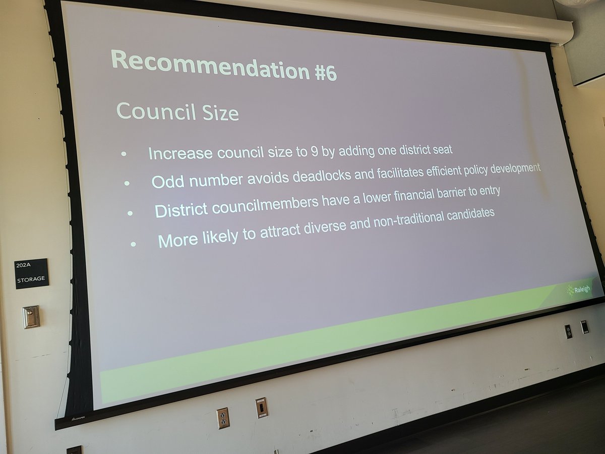 ⅓
If you were not able, or didn't know that @RaleighGov was having a community feedback tonight, I have pictures of most slides. The discussion tonight was on extending council terms to 4 years, adding council seats, & plurality voting.
#Raleigh #raleighnc #BledsoeForRaleigh