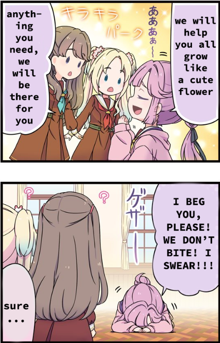 Special 4-koma:
[🪷Link! Like! LLP! Part 1🪷]
 - LLP recruitment -

'We don't bite'