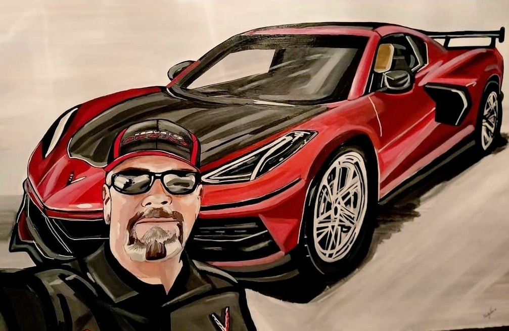 Have a great evening 😀 here is a painting I did for someone on Facebook of them with their awesome corvette. The painting was 24x36 and was framed.