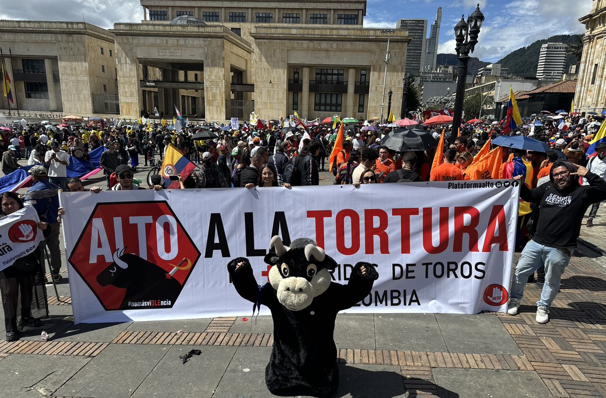 Desde la Plaza de Bolívar, la ciudadanía acompañada de 'Toribio' le pide al Congreso de Colombia que no permita que sigan torturando a sus hermanos toros en las plazas del país. #1DeMayo