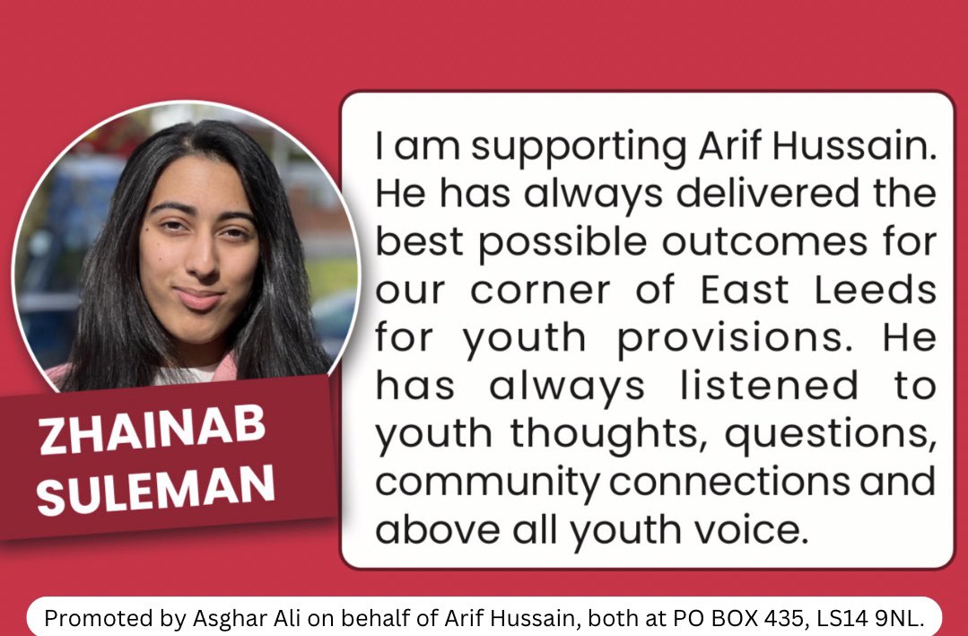 #Re-elect Arif Hussain on May 2nd #4 Gipton & Harehills #Promoted by Asghar Ali, on behalf of Arif Hussain both @ PO BOX 435, LS14 9NL.