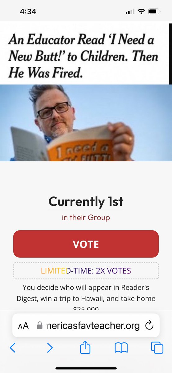 Thank you all for your incredible support & for casting your votes! Your continued support means the world to me. Let’s keep the momentum going! Keep those votes coming!  Vote for free once a day through Facebook!  
americasfavteacher.org/2024/toby-price

 #americasfavoriteteacher