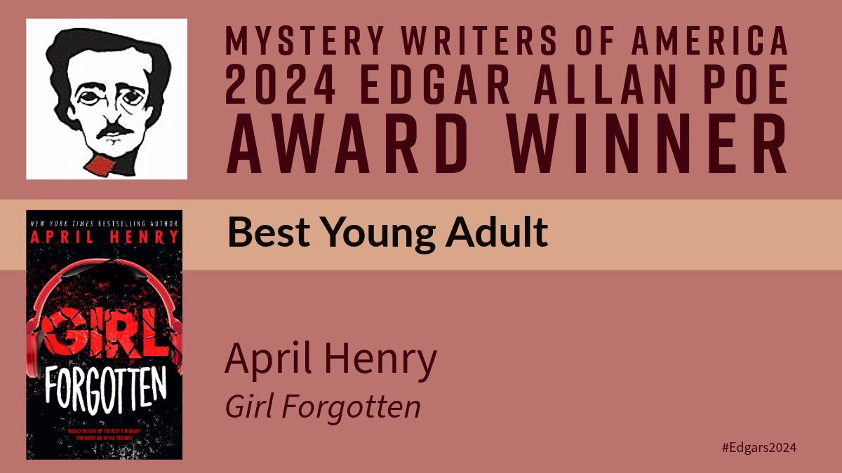 Congratulations to April Henry, winner of BEST YOUNG ADULT for Girl Forgotten (<a href="/LittleBrownYR/">Little, Brown Young Readers</a> – Christy Ottaviano Books) #Edgars2024