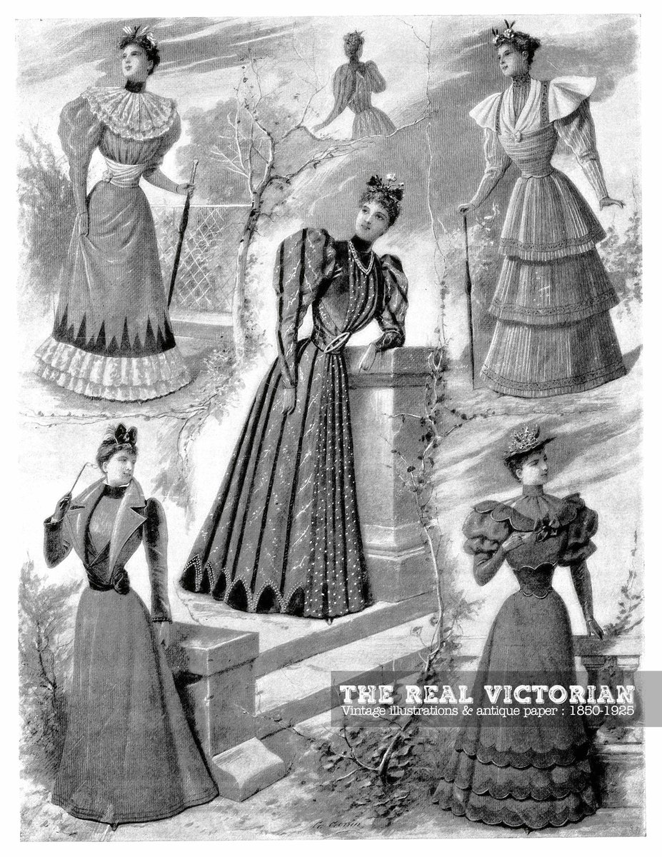 Walking dresses for Victorian ladies. Paris, 1896.  
| #19thcentury #belleepoque #gildedage #fashionhistory #fashionillustration #victorian #vintagefashion #vintageillustration