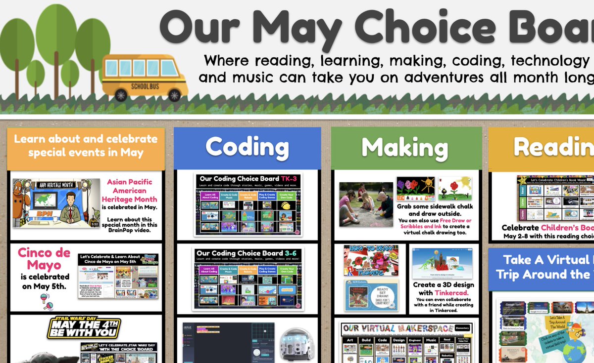 It's here, friends...Our May Choice Board! ☀️

You will find the links to use with with your students, and copy for changes, in this post.🤩

Happy May, friends. ❤️

buff.ly/44pZMrR

#tlchat #futurereadylibs #edchat #edtech #ISTELib
